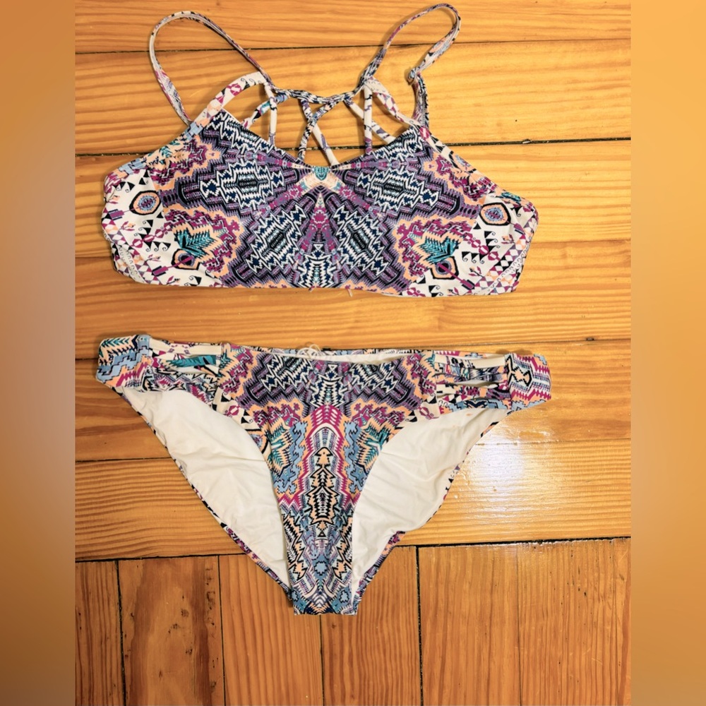 RED CARTER SOUTH BEACH S DESIGNER SWIMSUIT BIKINI ROSE HI-NECK STRAPPY